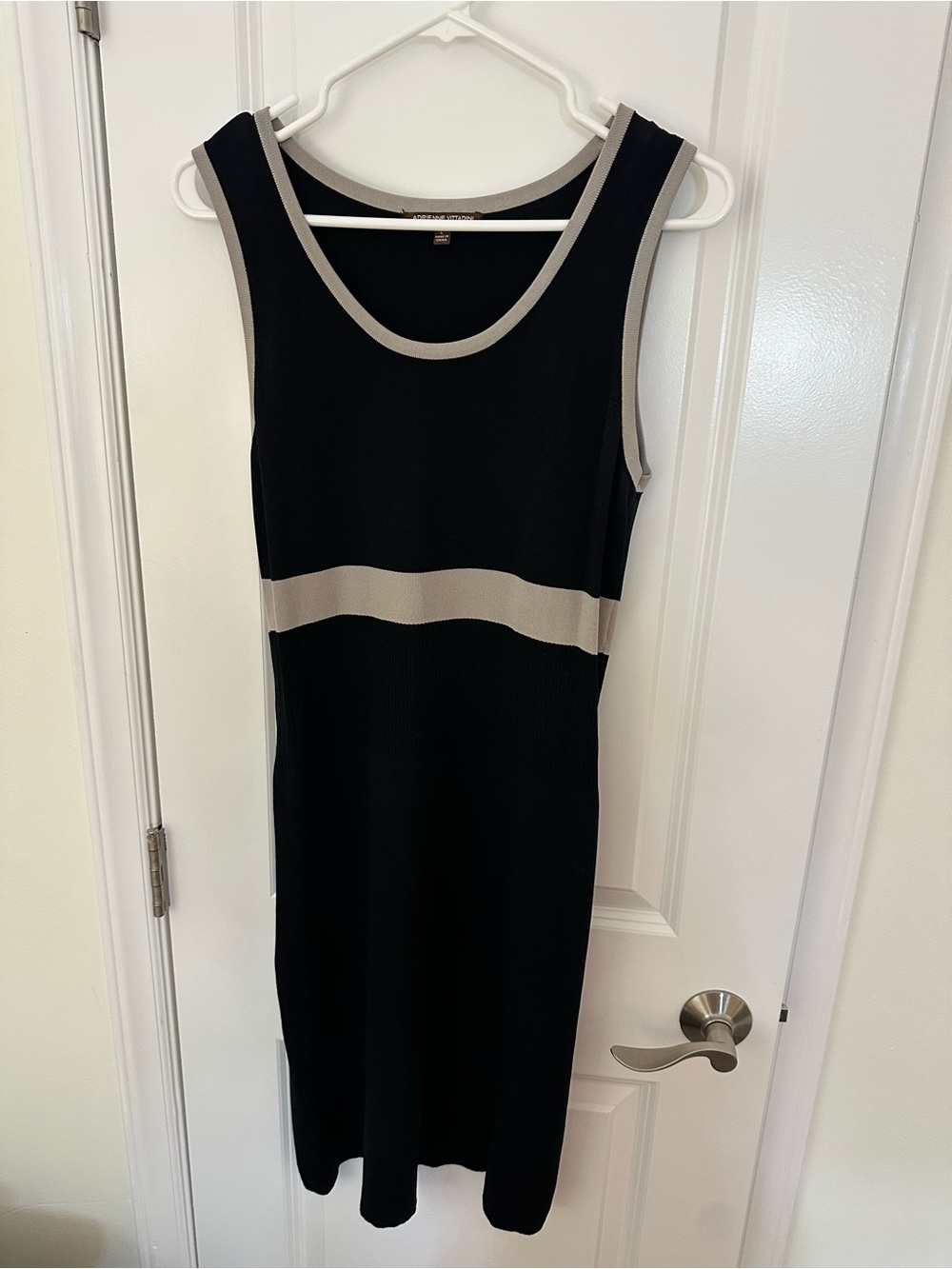 Adrienne Vittadini Black Beige Colorblock Knit Sheath Dress Size Large L